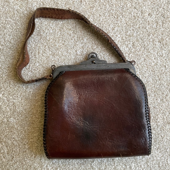 Vintage Hand Tooled Leather Metal Purse Early 1900s Antique - Picture 2 of 13